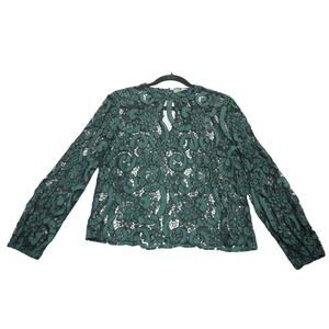 Cottage Core Lace Sheer Floral Long Sleeve Top Green Boho Whimsigoth fairy M